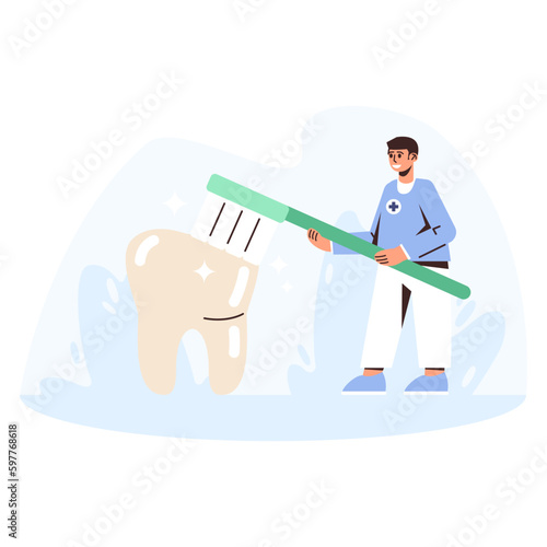 Cartoon character of young male dentist with toothbrush