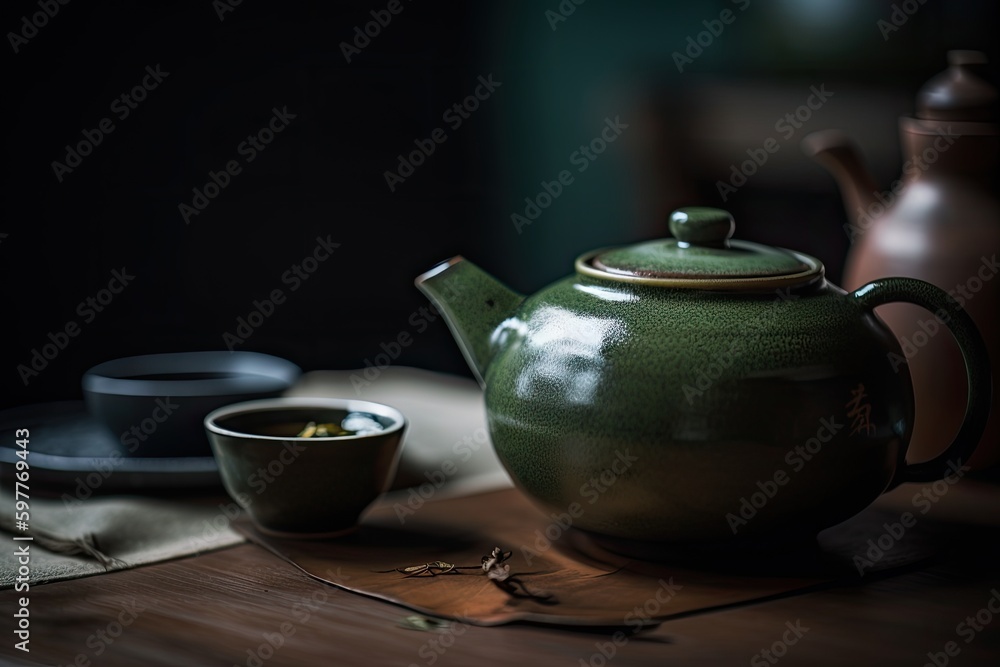 Kung fu tea for Chinese tea ceremony tea ceremony on dark background Kung fu tea for Chinese tea ceremony tea ceremony on dark background