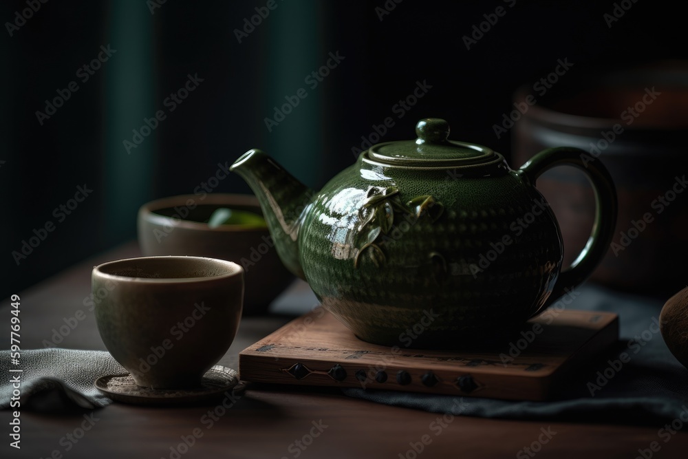 Kung fu tea for Chinese tea ceremony tea ceremony on dark background Kung fu tea for Chinese tea ceremony tea ceremony on dark background
