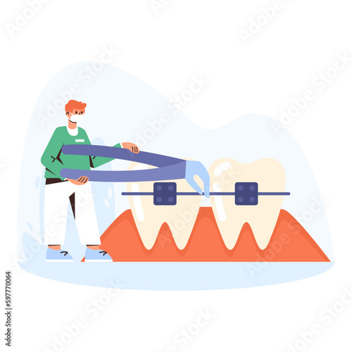 Cartoon character of young man working as orthodontist