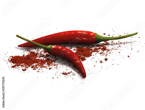 2 Red Chilli and red chilli pepper isolated on white background