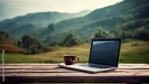 Work online with freedom: experience business success, connect to the digital world using a laptop in nature, combine travel, vacation, and a relaxed lifestyle for a fulfilling freelance career.
