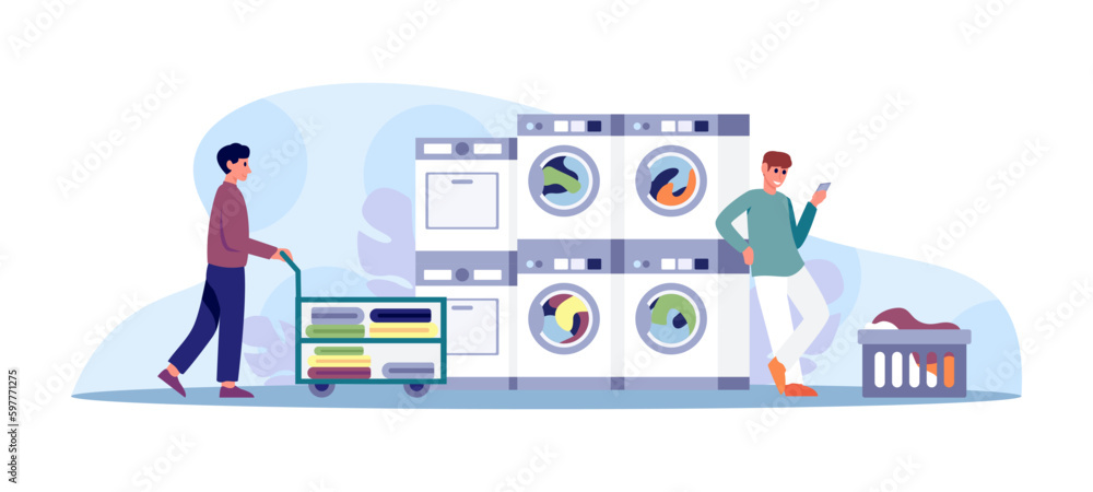 Cartoon characters of young men engaged in doing laundry Cartoon characters of young men engaged in doing laundry
