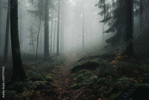 A misty forest. Generative AI