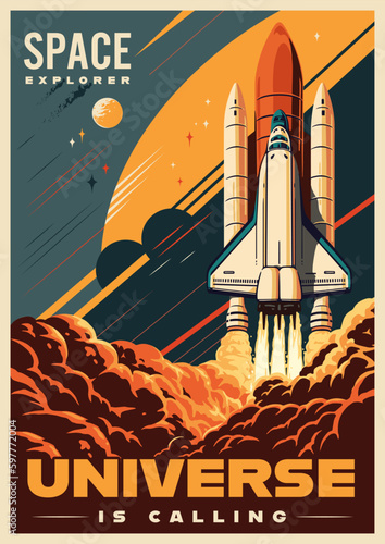Space shuttle colorful vintage flyer