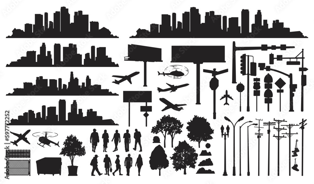 City skylines set logotype monochrome