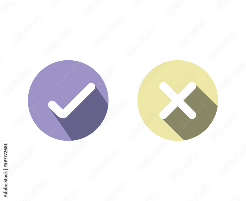 Check mark icon and cross icons with lon shadow Check mark icon and cross icons with lon shadow