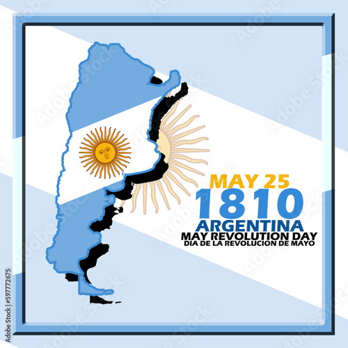 Argentina country map with flag and bold text in a frame to commemorate May Revolution Day on May 25 in Argentina