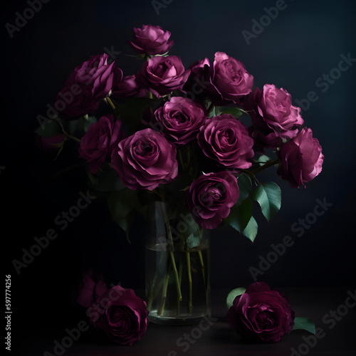 Velvet purple rose on a dark background with clipping path. created with Generative AI technology.