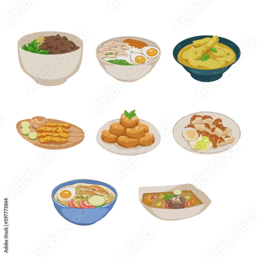 Indonesian traditional food. Hand drawn watercolor vector illustration