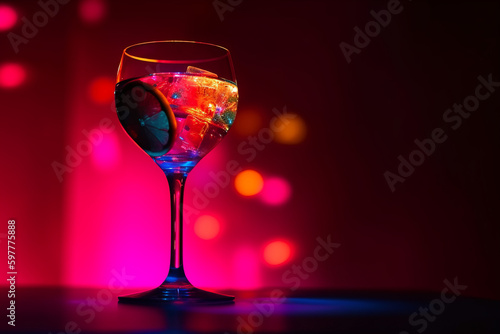 A glass of cocktail with glowing light background, Generative AI