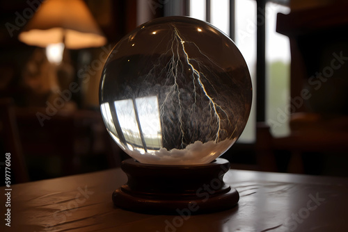 Lightning Captured Inside a Glass Globe (Generative AI) photo