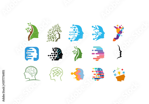 3D logo set people head silhouette initial logo company icon business logo background illustration
