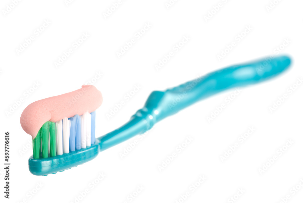 A single toothbrush with toothpaste on white A single toothbrush with toothpaste on white
