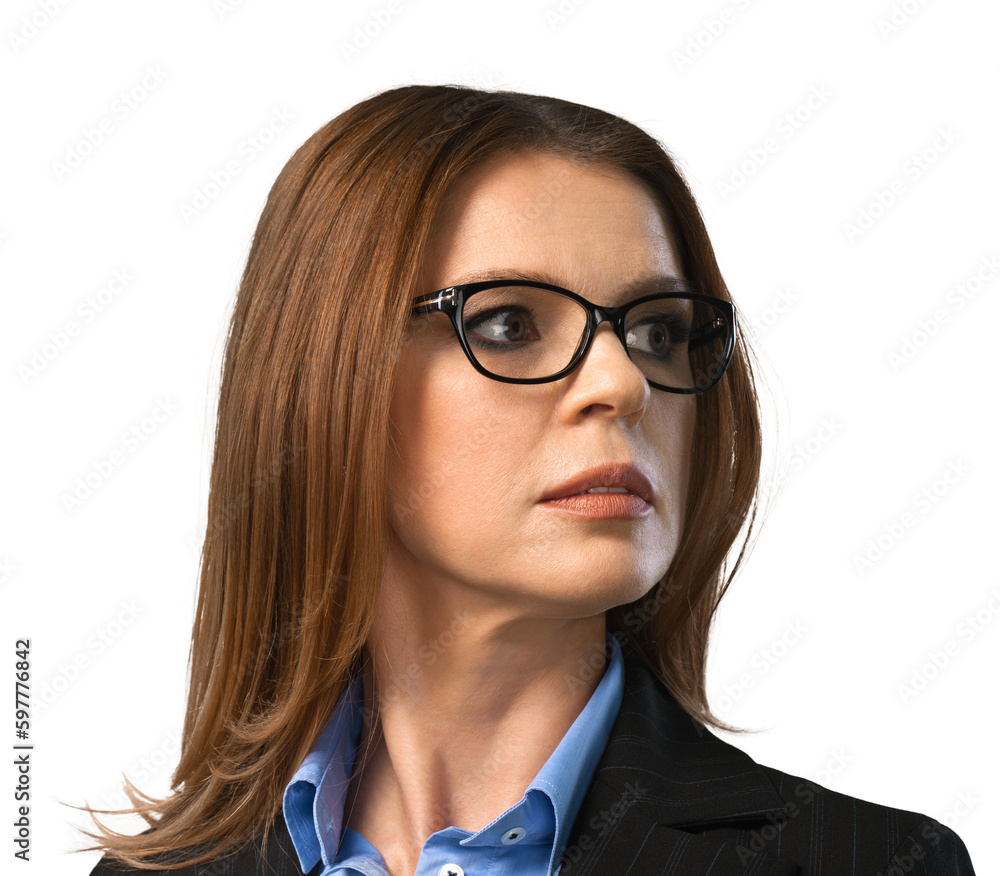 Obraz premium Businesswoman With Glasses Looking Right Close-up - Isolated