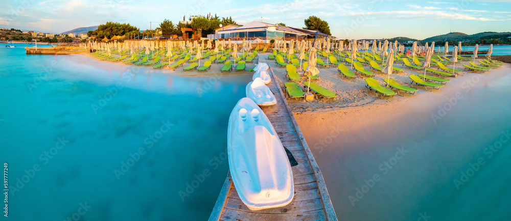 pier while sunset in Ksamil in Albania