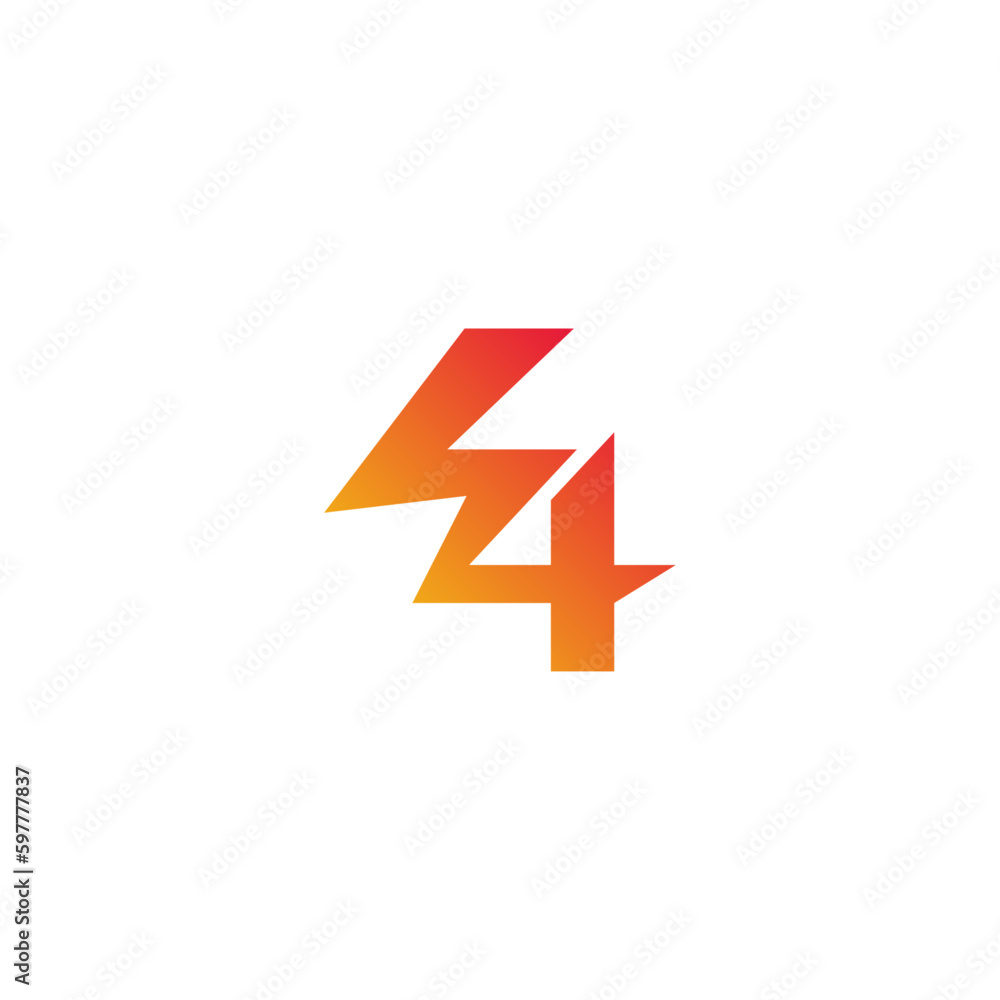 Number 4 and lightning logo design combination. Number 4 and lightning logo design combination.