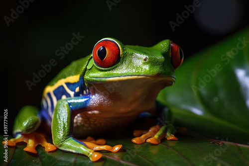 image of green tree frog. Amphibian. Illustration. Generative AI.