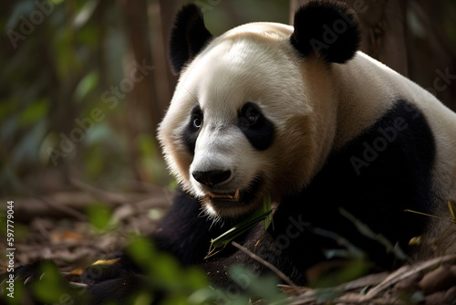 Image of a panda in the wild on nature background. Wildlife Animals. Illustration, generative AI.