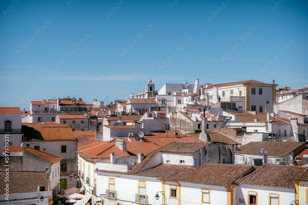 View of a spanish city with lots of white buildings
