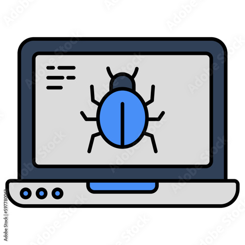 A flat design icon of infected laptop 