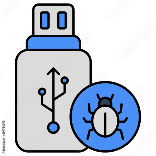 A flat design icon of infected usb 