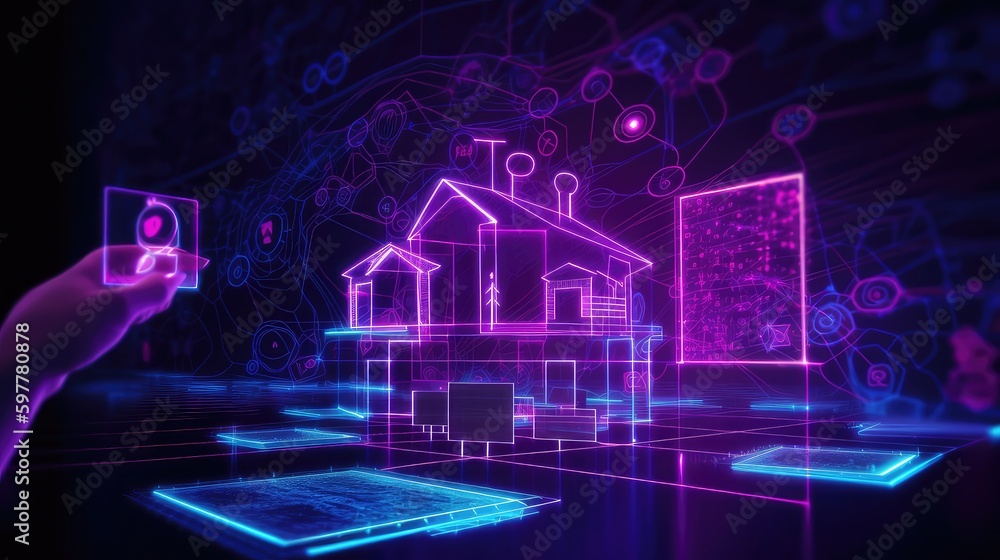 neon smart home virtual world application technology with neon glow ...