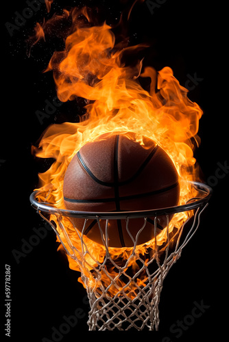 basketball ball in fire. Generative AI © nadunprabodana