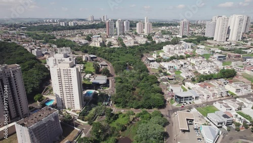 Ribeirão Preto, Sao PauloBrazil - Circa April 2023: Ribeirao Preto, botanical garden, avenue carlos eduardo de gasperi consoni, aerial view photo