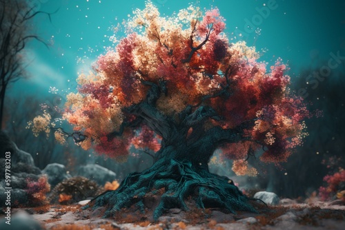 Spring-inspired representation of a cool, abstract tree. Generative AI