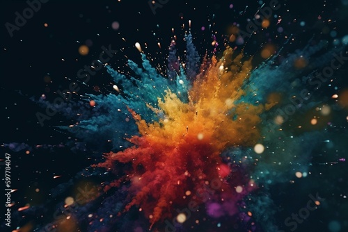 A background featuring a burst of colorful particles in an abstract pattern. Generative AI