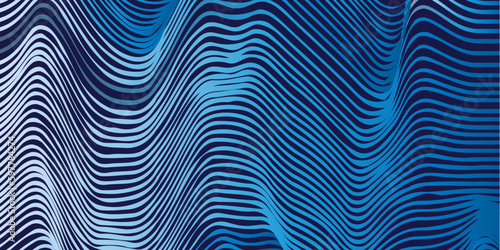 Abstract blue stripes smoothly bent ribbon geometrical shape isolated background.