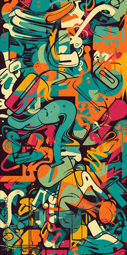 Oldschool graffiti pattern illustration, Generative AI