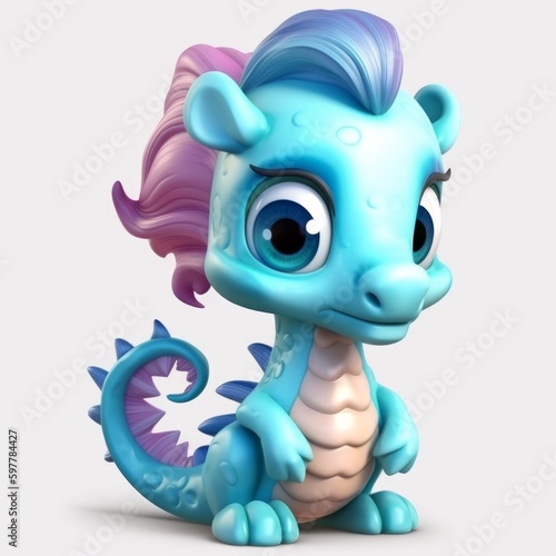 fantasy hippocampus, cute 3d cartoon hippocampus isolated on flat background, Generative AI	
