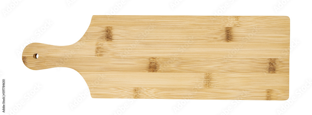 Wooden cutting board isolated on white, top view