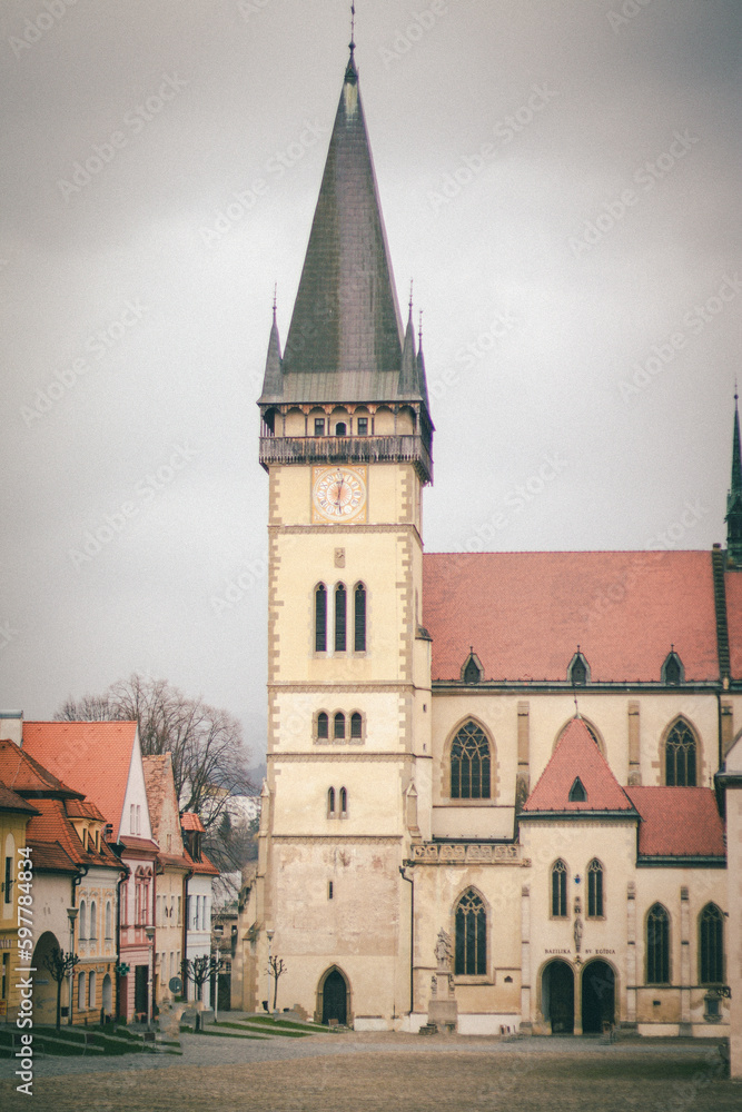 St. Basilica Giles, Bardejov, Slovakia, vintage style photo