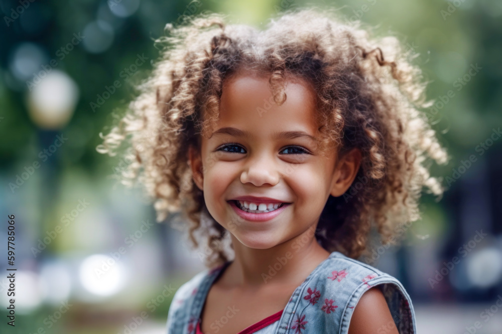 Cute kid with curly hair. Generative AI. Cute kid with curly hair. Generative AI.
