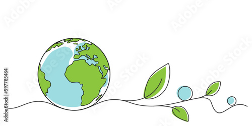 Vector illustration of earth with foliage in outline style.
Earth day illustration.