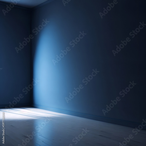 empty room with spotlight and blue wall