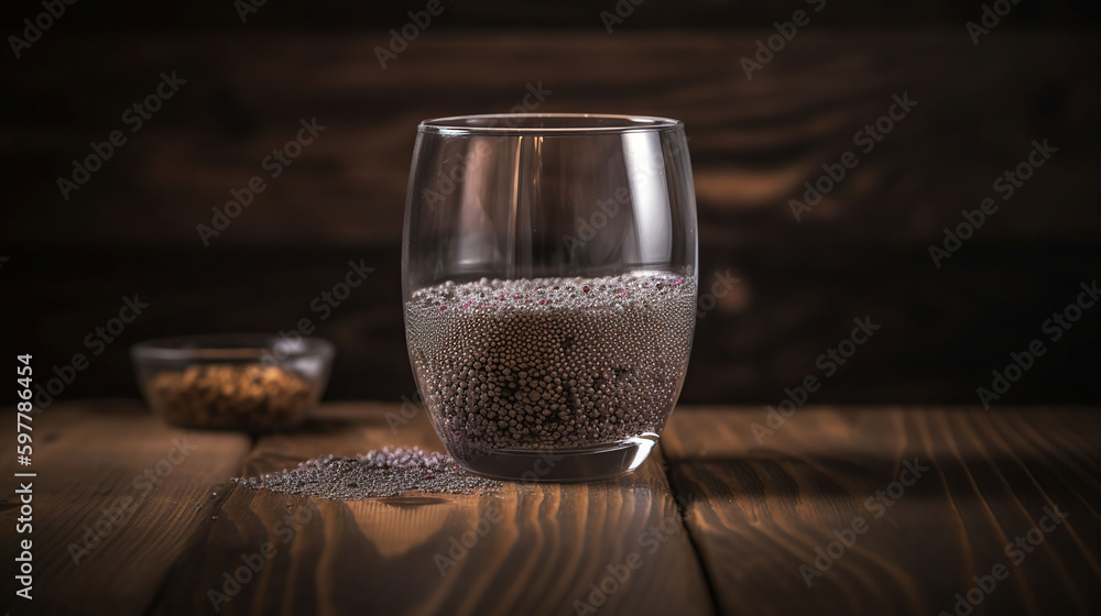 Glass with drink and chia seeds, generative ai Glass with drink and chia seeds, generative ai