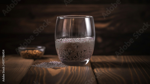 Glass with drink and chia seeds, generative ai