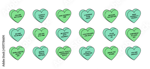 Mental health green love heart sweet vectors mindful positive quotes