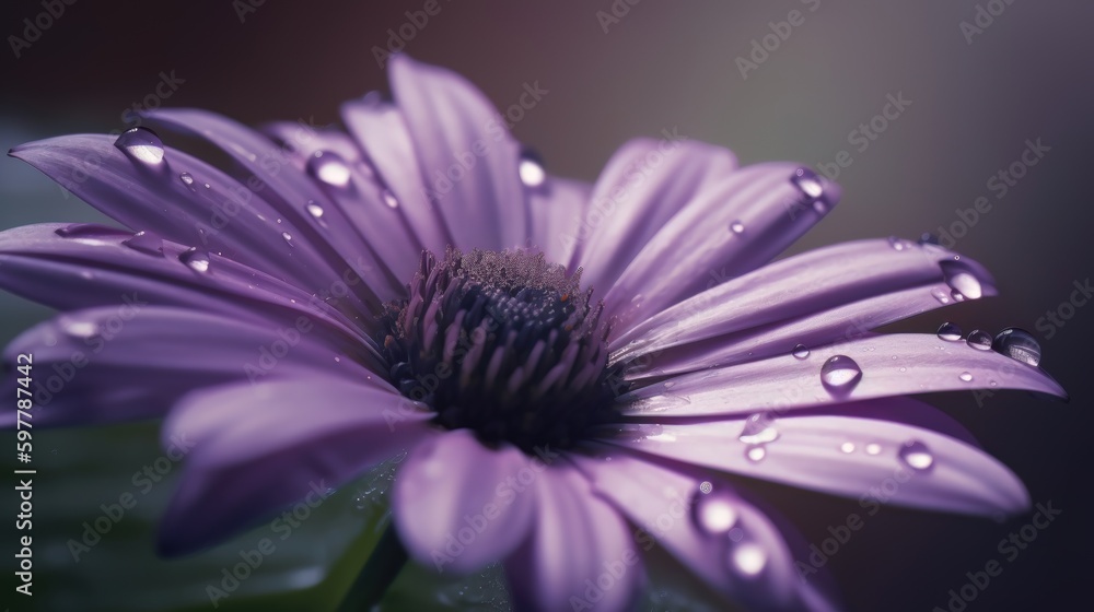 Obraz premium close up of violet flower with drops of water. Generative AI