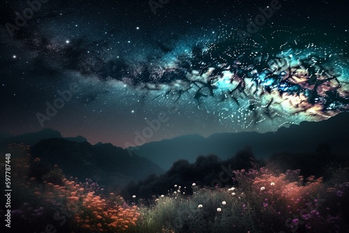 Colorful cosmos with nebula and stars beyond Milky Way. Generative AI