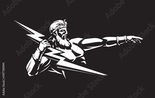 Zeus Charging Lightning Bolt  Greek God Design