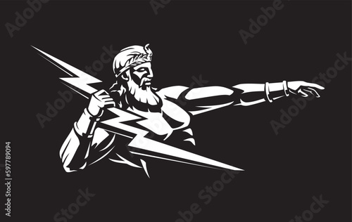 Photography Zeus Charging Lightning Bolt, Greek God Design