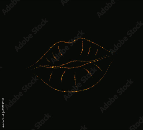 glittering golden lips on dark background