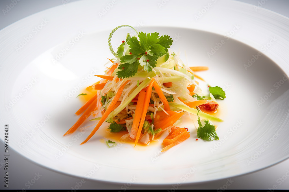 Nom Du Du, Vietnamese AI generative salad made with green papaya, carrots, and a dressing made with fish sauce and lime. Nom Du Du, Vietnamese AI generative salad made with green papaya, carrots, and a dressing made with fish sauce and lime.