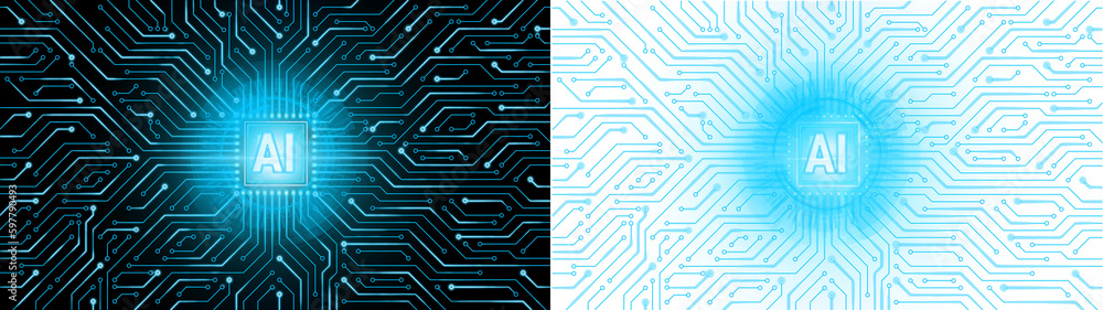 Artificial Intelligence (AI) and machine learning concept. Abstract technology background. cpu processor with blue glow futuristic design transparent background Artificial Intelligence (AI) and machine learning concept. Abstract technology background. cpu processor with blue glow futuristic design transparent background