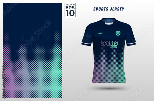 Navy t-shirt sport design template with abstract gradient halftone pattern for soccer jersey. Sport uniform in front view. Tshirt mock up for sport club vector Illustration